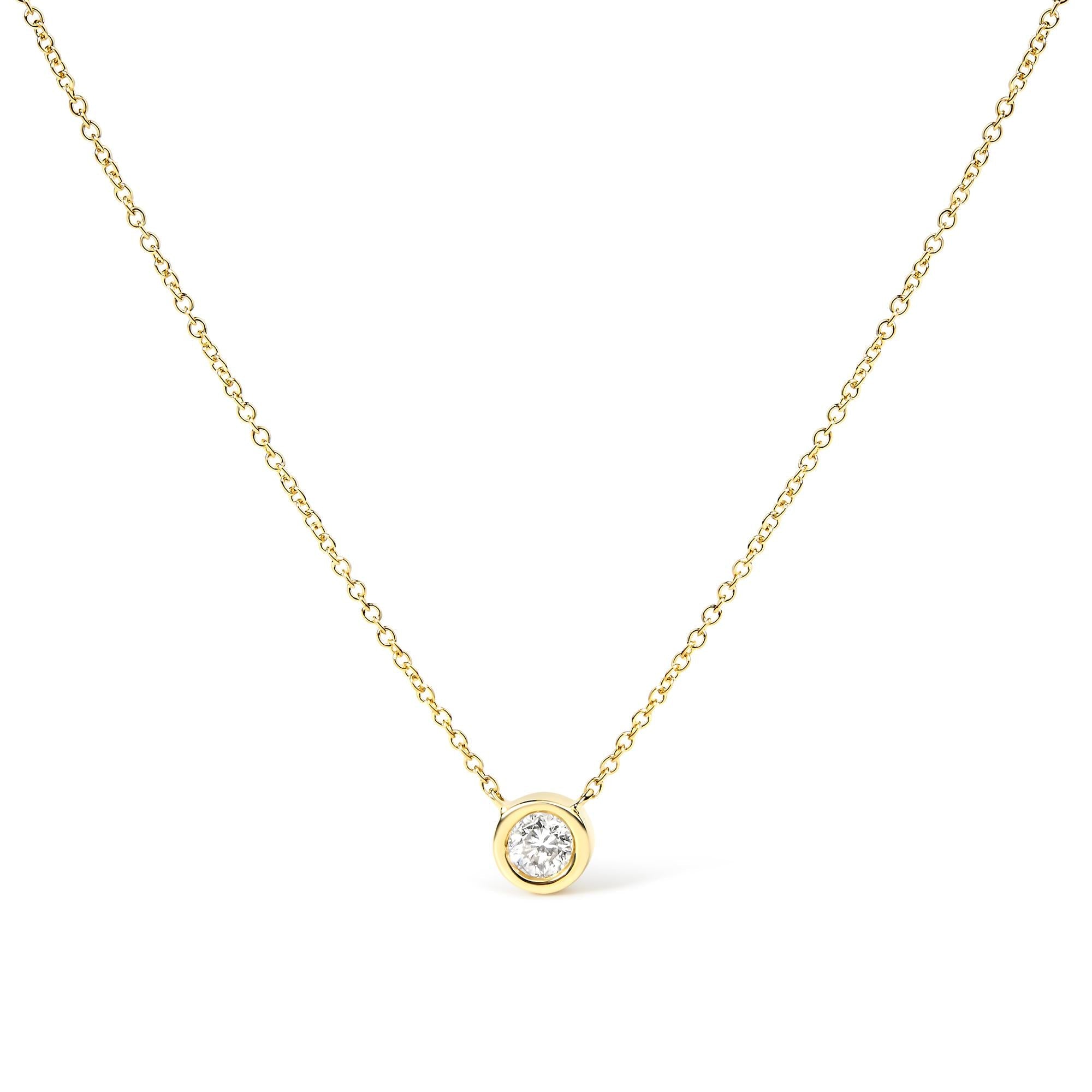 10K Yellow Gold 1/5 Carat Round Brilliant-Cut Diamond Modern Bezel-Set Solitaire 16"-18" Pendant Necklace (H-I Color, SI2-I1 Clarity)