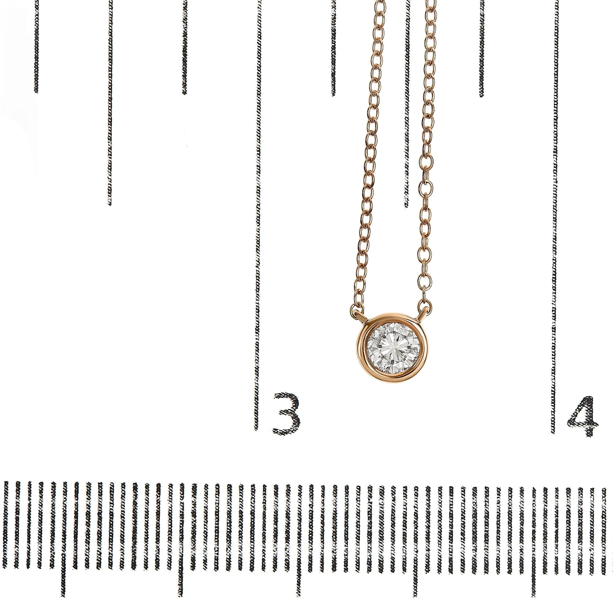 10K Rose Gold 3/10 Carat Round Brilliant-Cut Diamond Modern Bezel-Set Solitaire 16"-18" Pendant Necklace (H-I Color, SI2-I1 Clarity)