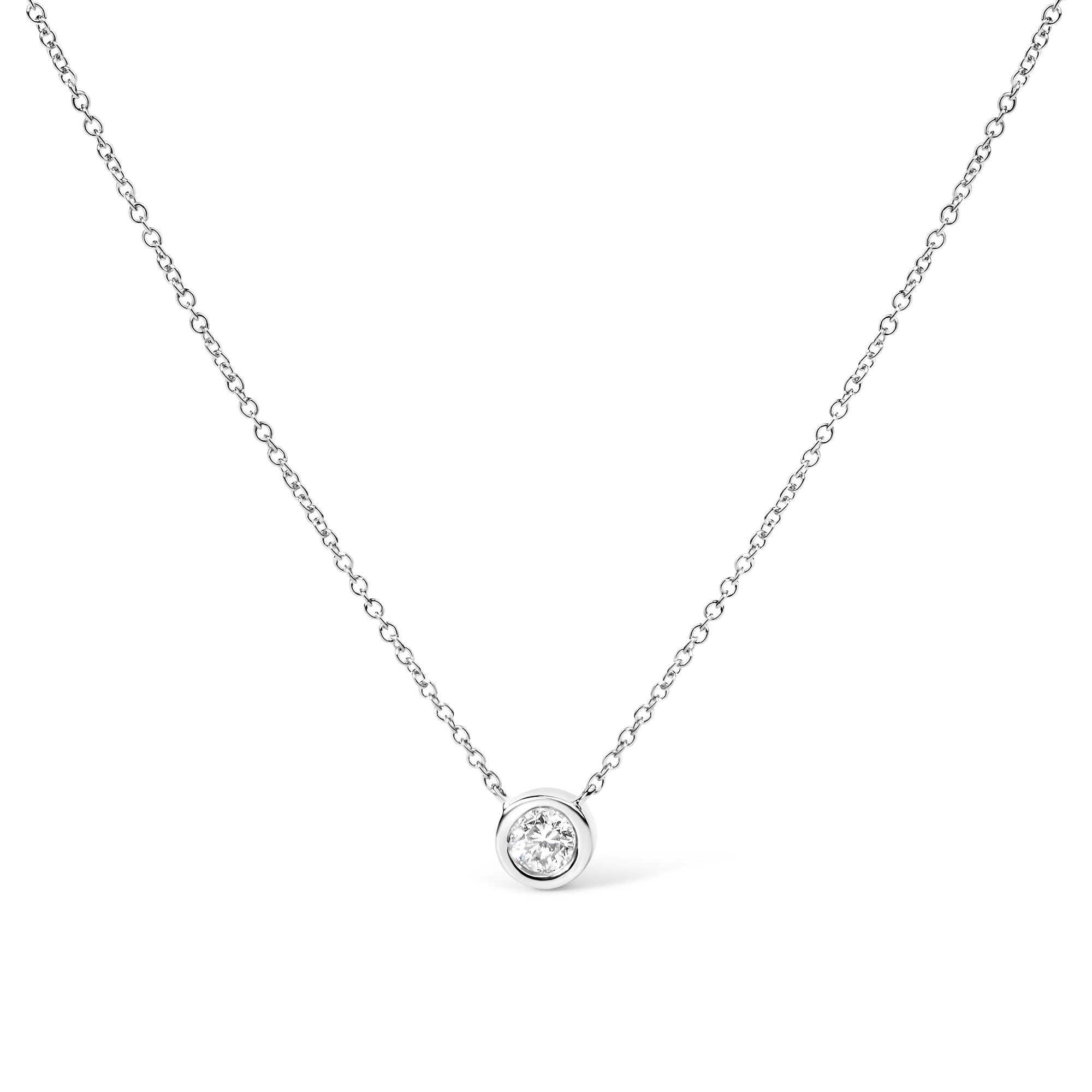 10K White Gold 3/10 Carat Round Brilliant-Cut Diamond Modern Bezel-Set Solitaire 16"-18" Pendant Necklace (H-I Color, SI2-I1 Clarity)