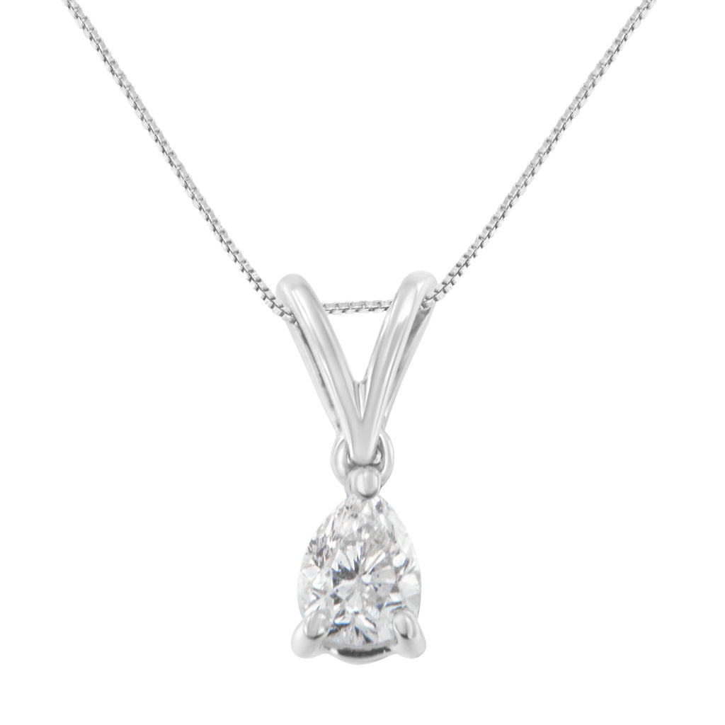 10K White Gold 1/5 cttw Diamond Pear Pendant Necklace (H-I, SI1-SI2)