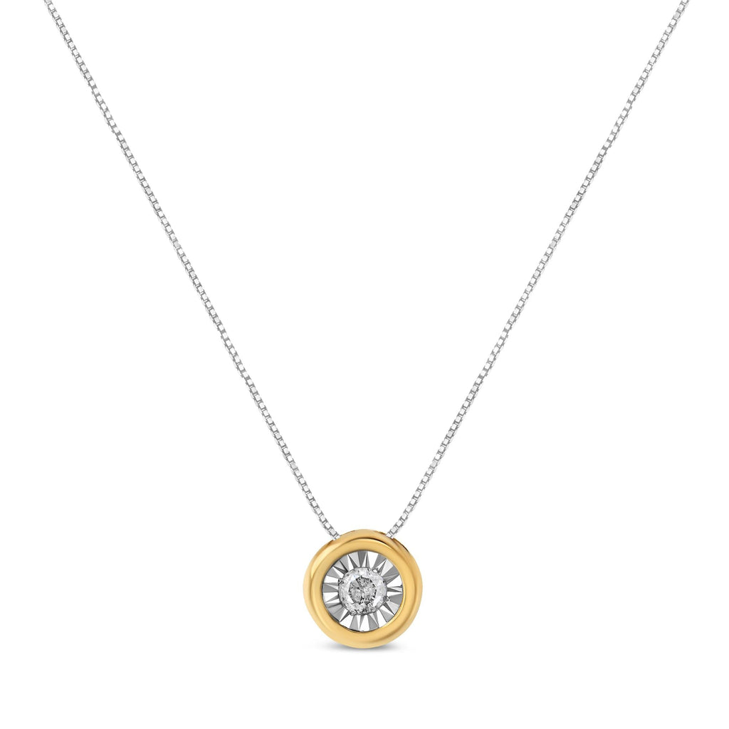 10K Yellow Gold 1/10 Cttw Bezel Solitaire Round-Cut Diamond 18" Pendant Necklace (J-K Color, I2-I3 Clarity)