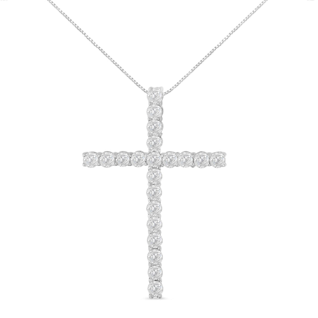 10Kt White Gold 1 cttw Diamond Cross Pendant Necklace (H-I, I1-I2)