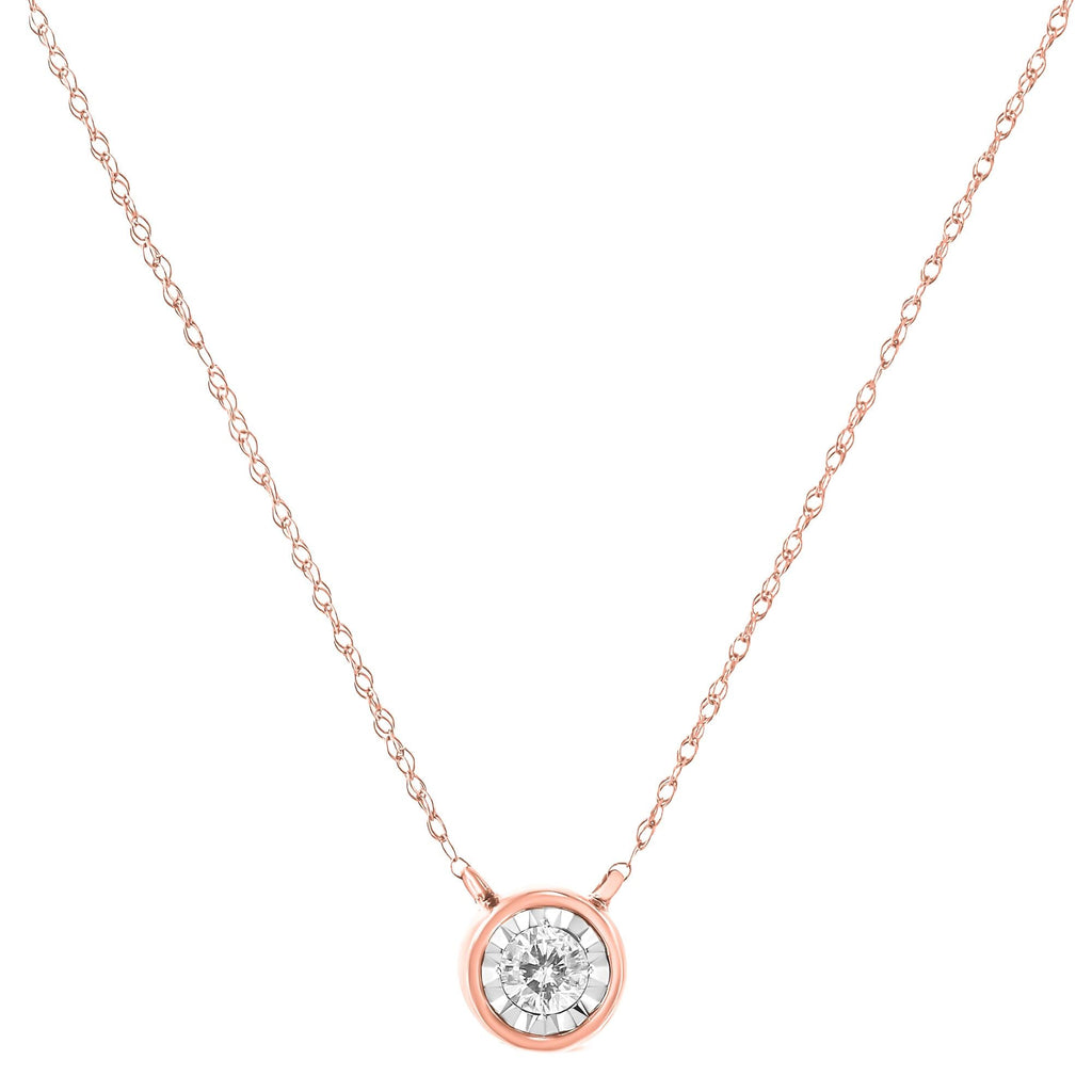 10K Gold Round Brilliant-Cut Diamond Modern Bezel-Set Solitaire Pendant Necklace (J-K Color, I2-I3 Clarity) - 16" with 2" Extender