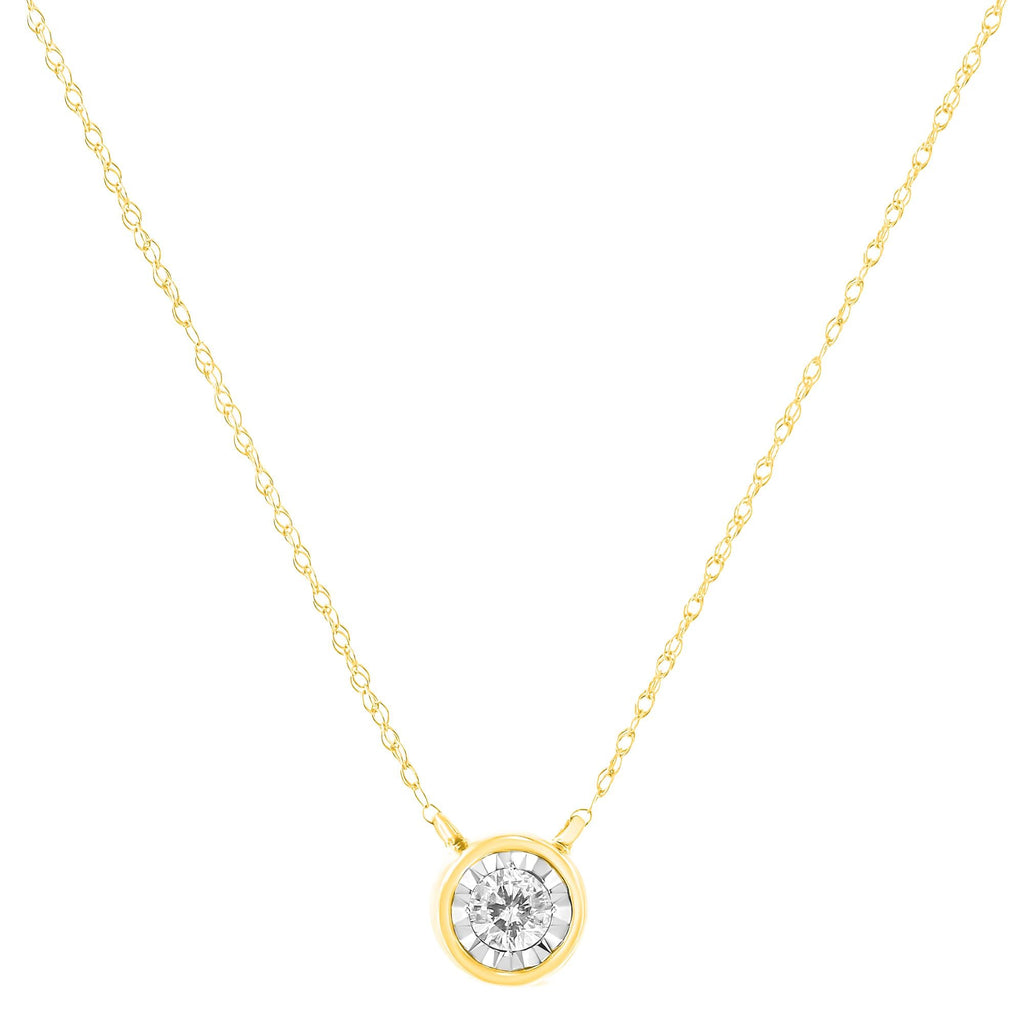 10K Gold Round Brilliant-Cut Diamond Modern Bezel-Set Solitaire Pendant Necklace (J-K Color, I2-I3 Clarity) - 16" with 2" Extender