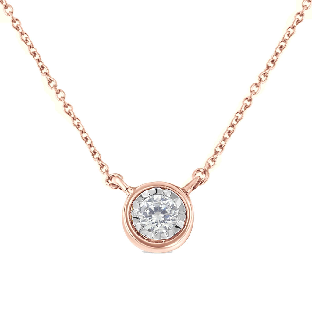 10K Gold Round Brilliant-Cut Diamond Modern Bezel-Set Solitaire Pendant Necklace (J-K Color, I2-I3 Clarity) - 16" with 2" Extender