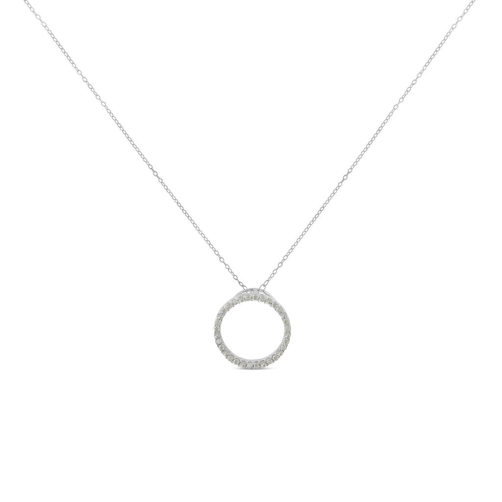 .925 Sterling Silver 1/3 Cttw Round-cut Diamond Open Circle Halo 18" Pendant Necklace (I-J Color, I2-I3 Clarity)