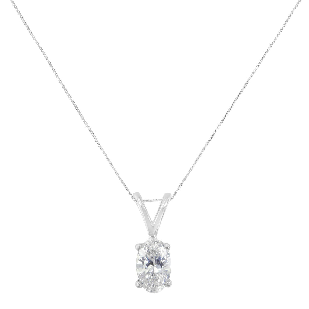 IGI Certified 10KT White Gold Diamond Oval Pendant Necklace (1/3 cttw, H-I Color, SI1-SI2 Clarity)