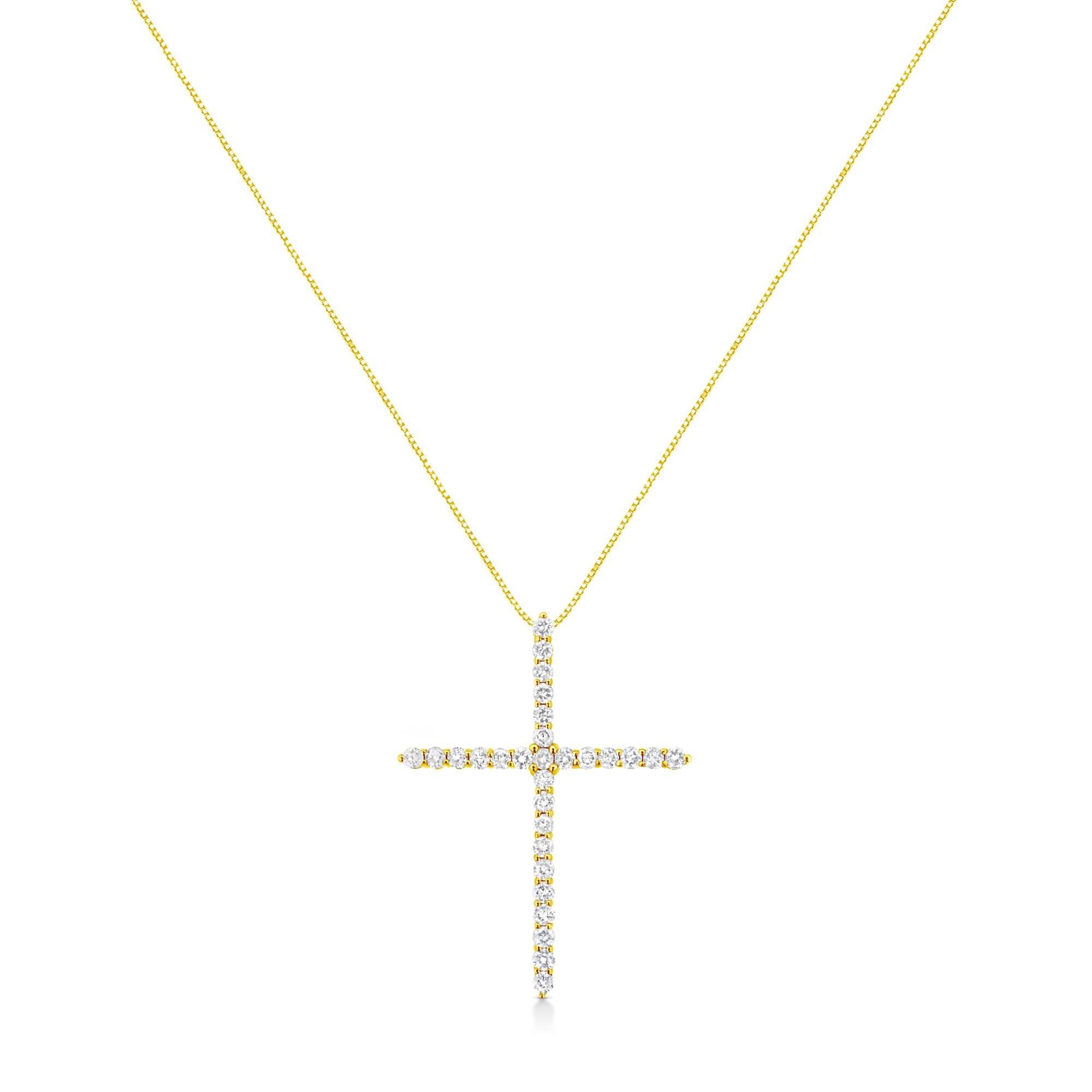 10K Yellow Gold 3.00 cttw Round-Cut Diamond Cross 18" Pendant Necklace (J-K Color, I1-I2 Clarity)