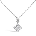 10K White Gold 1/2 Cttw Princess Cut Rhombus Drop Pendant Necklace