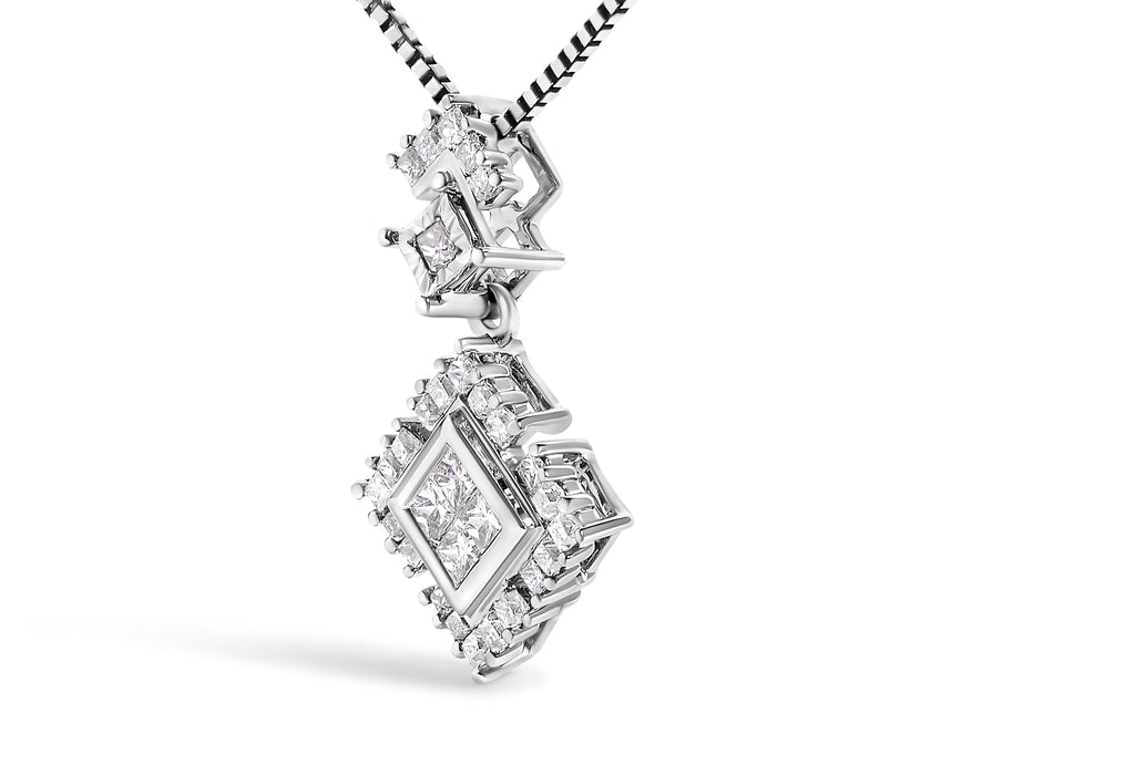 Princess Cut Diamond Rhombus Drop Pendant Necklace in 10K White Gold – 1/2 Cttw