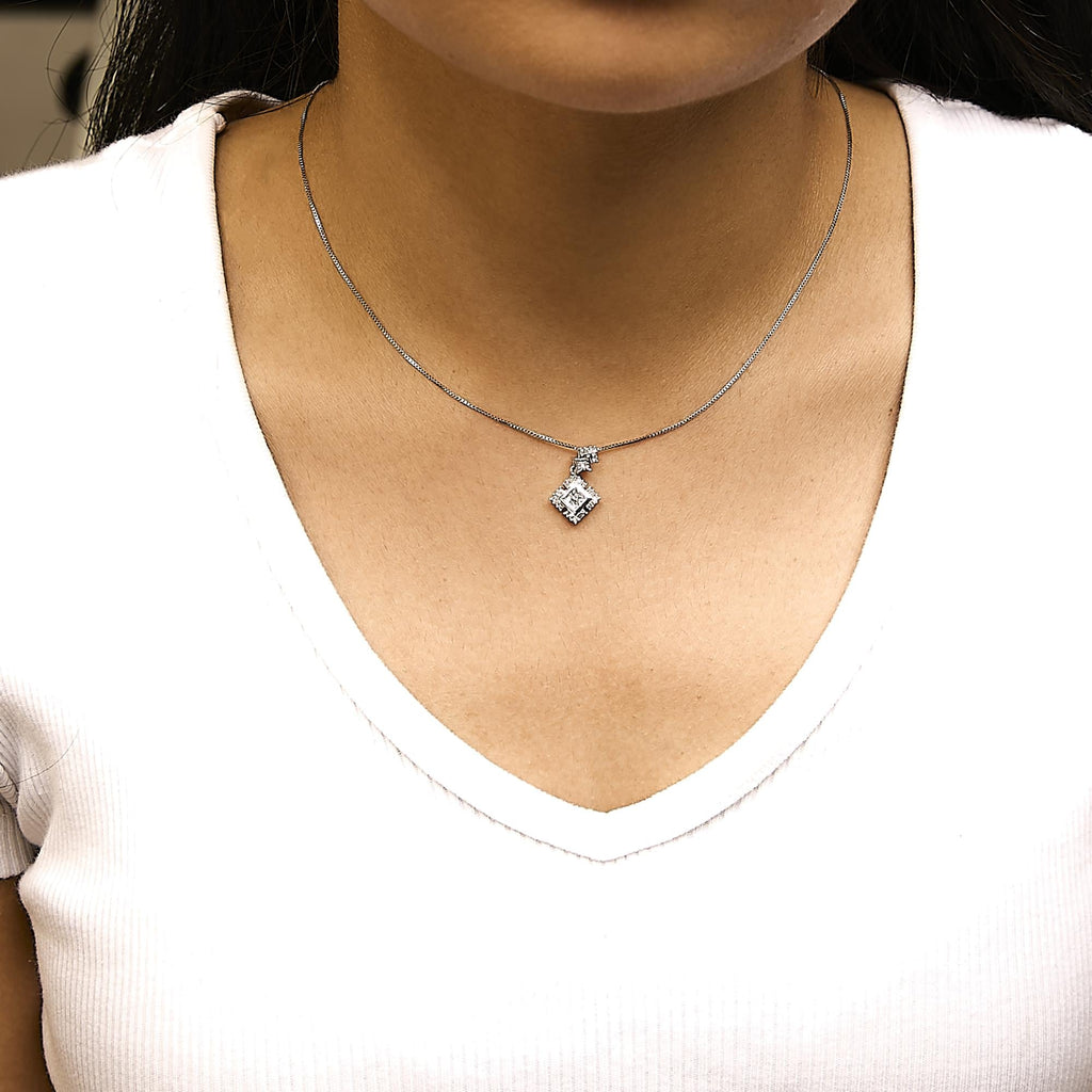 Princess Cut Diamond Rhombus Drop Pendant Necklace in 10K White Gold – 1/2 Cttw