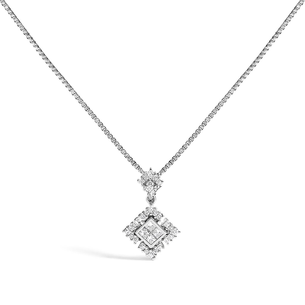 Princess Cut Diamond Geometric Pendant Necklace in Rhodium-Plated 10K White Gold