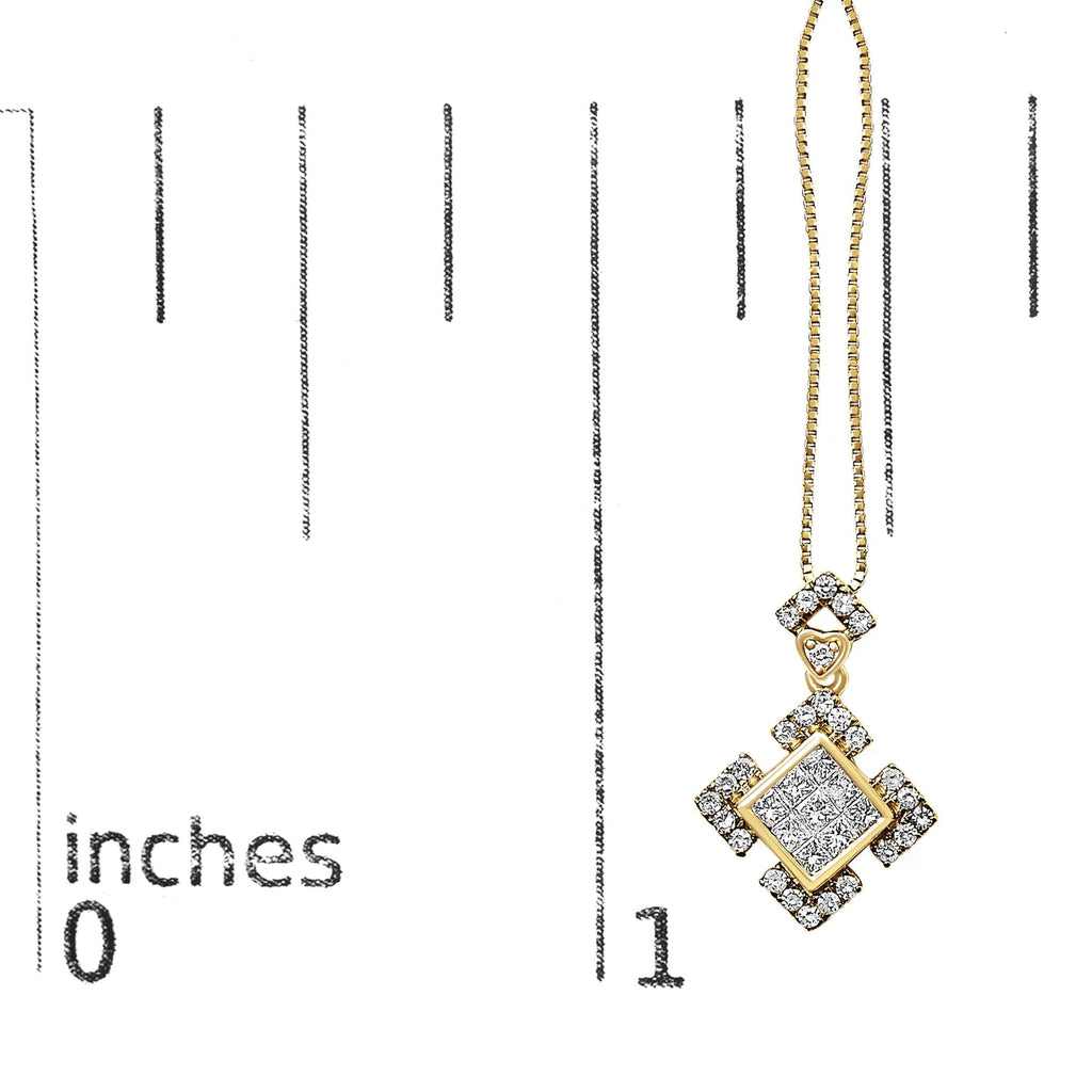 10K Yellow Gold 3/8 Cttw Princess Diamond Geometric Pendant Necklace