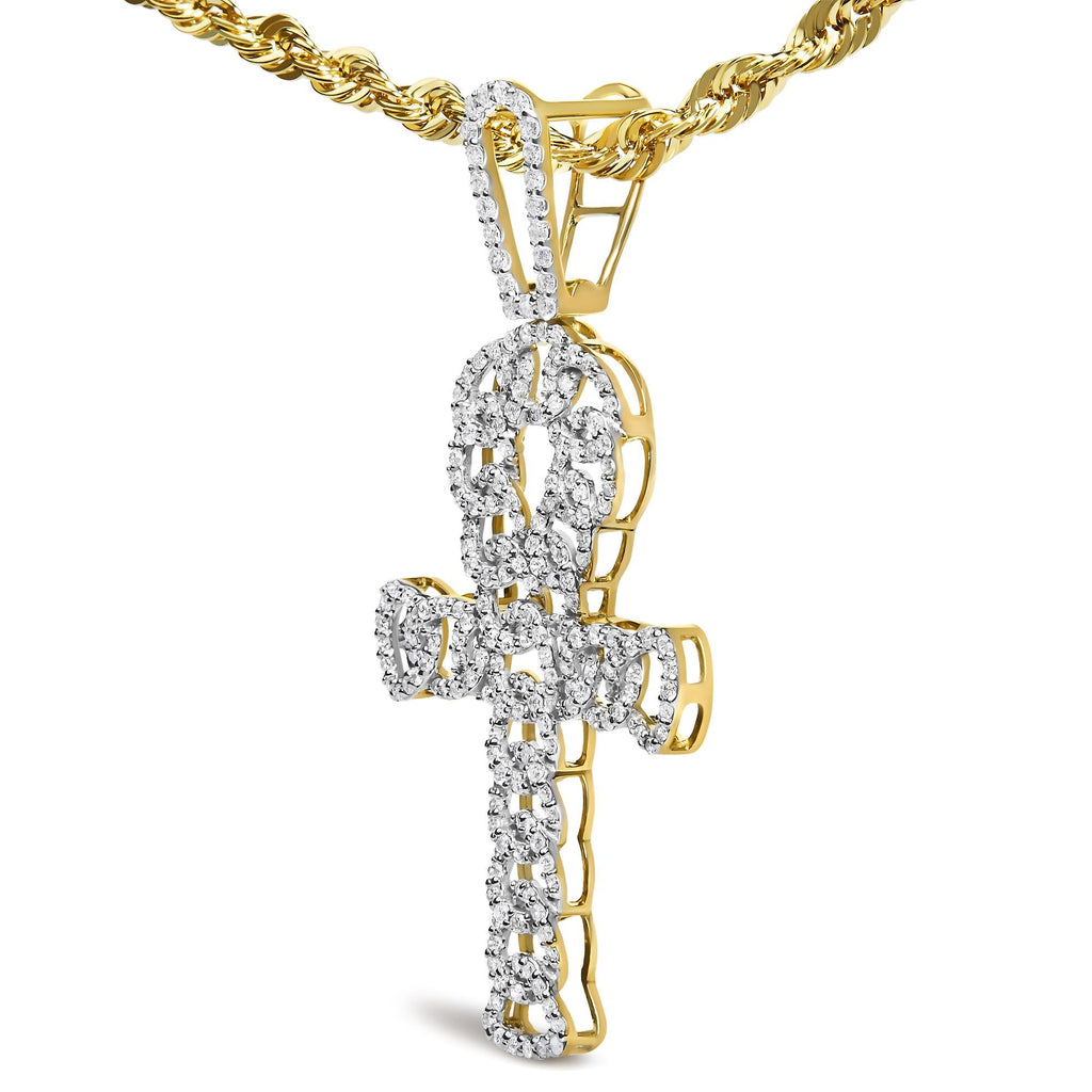 Diamond Ankh Cross Pendant in 10K Yellow Gold – 1.00 Cttw