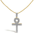 Diamond Pavé Ankh Cross Pendant Necklace in 10K Yellow Gold – 1.00 Cttw