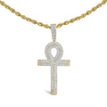 10K Yellow Gold 1 7/8 Cttw Round Diamond Ankh Cross Pendant Necklace for Men (H-I Color, SI1-SI2 Clarity)
