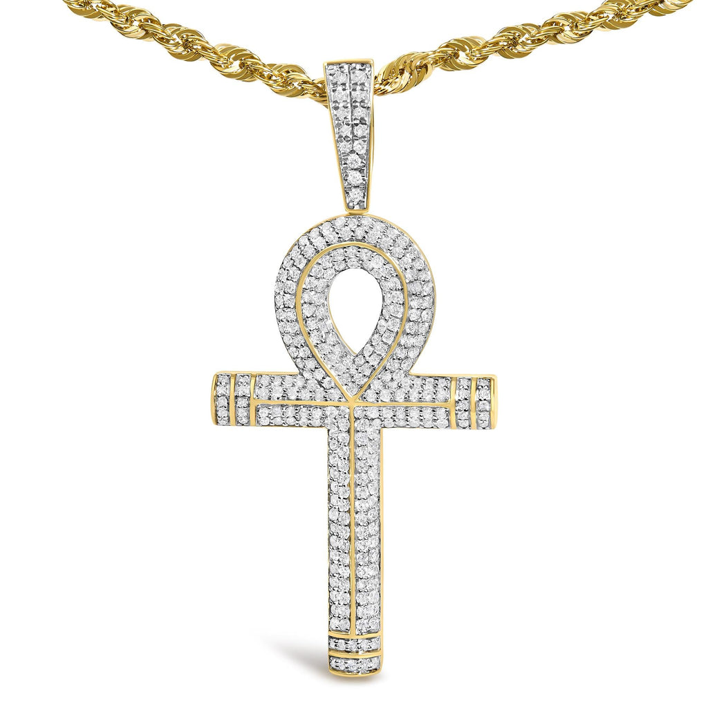 Diamond Ankh Cross Pendant Necklace in 10K Yellow Gold – 7/8 Cttw