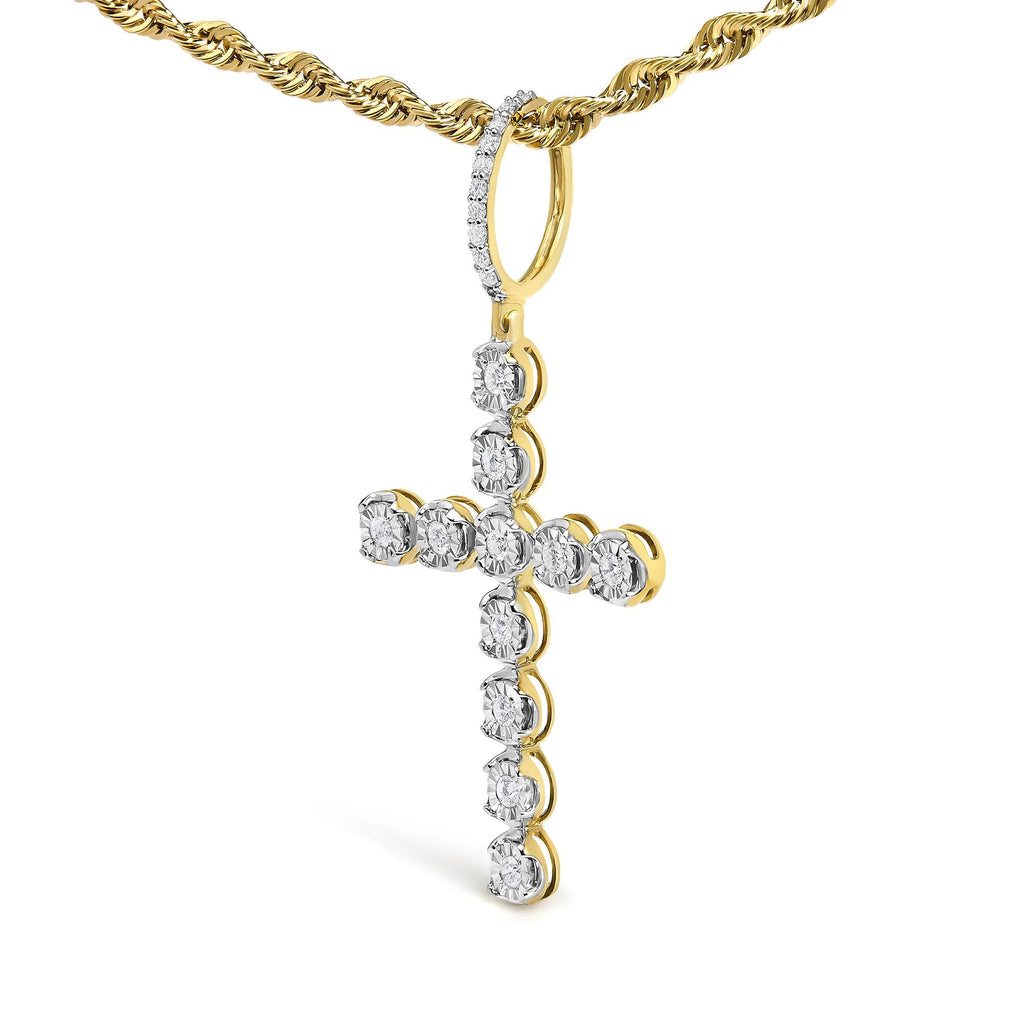 Diamond Circle Link Cross Pendant in 10K Yellow Gold – 5/8 Cttw (No Chain)