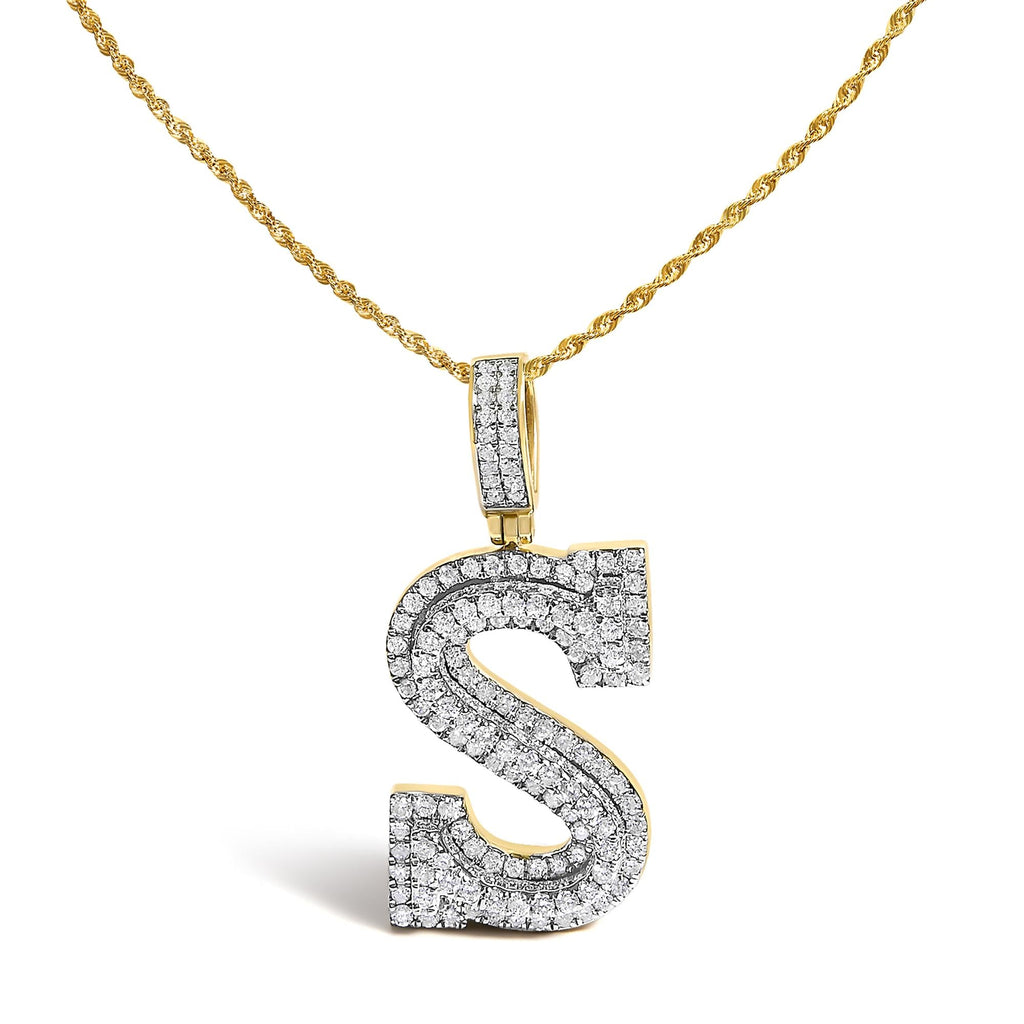 Diamond Letter S Initial Pendant Necklace in 10K Yellow Gold – 1 5/8 Cttw