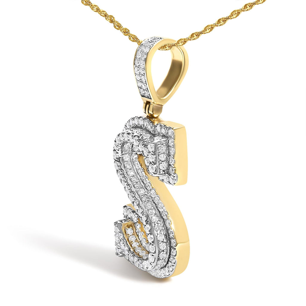 Diamond Letter S Initial Pendant Necklace in 10K Yellow Gold – 1 5/8 Cttw