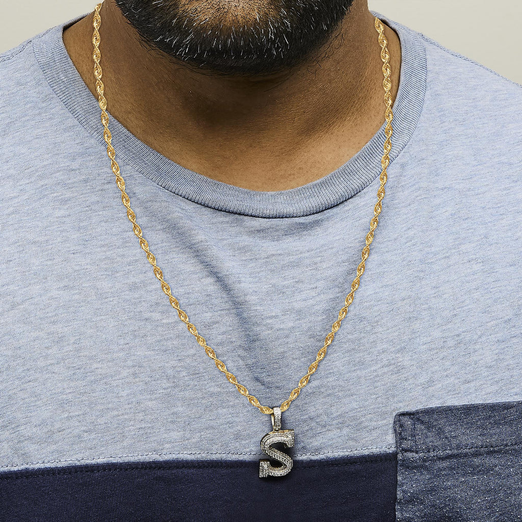 Diamond Letter S Initial Pendant Necklace in 10K Yellow Gold – 1 5/8 Cttw