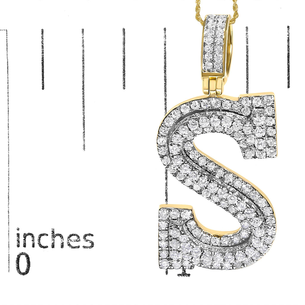 Diamond Letter S Initial Pendant Necklace in 10K Yellow Gold – 1 5/8 Cttw