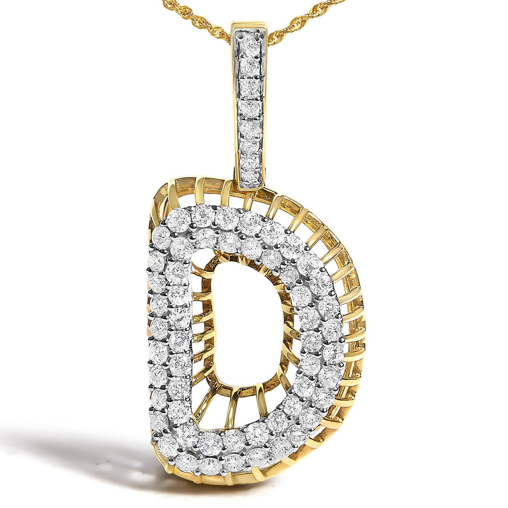 Diamond Letter D Initial Pendant Necklace in 10K Yellow Gold – 1 1/5 Cttw