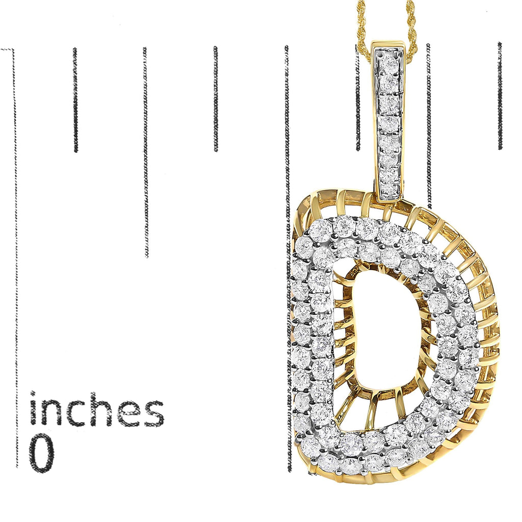 Diamond Letter D Initial Pendant Necklace in 10K Yellow Gold – 1 1/5 Cttw