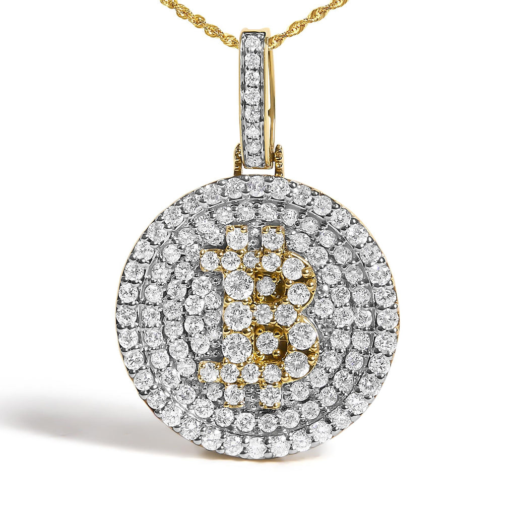 Diamond Bitcoin Letter B Coin Pendant Necklace in 10K Yellow Gold – 2 1/3 Cttw