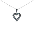 Treated Blue Diamond Open Heart Pendant Necklace in Sterling Silver – 1 Cttw