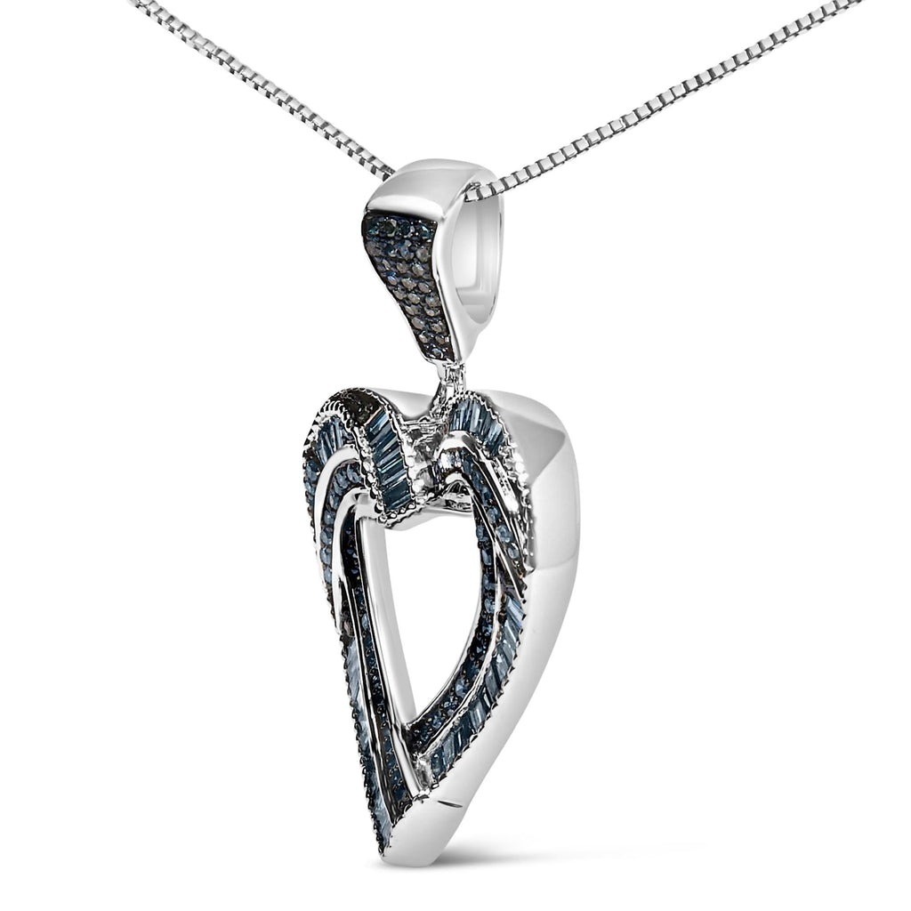 Treated Blue Diamond Open Heart Pendant Necklace in Sterling Silver – 1 Cttw
