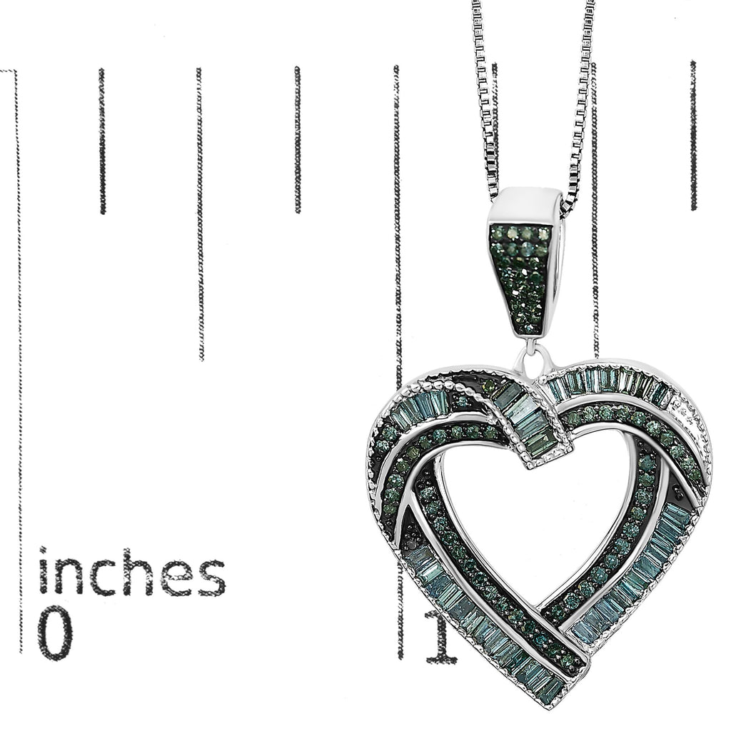 Treated Blue Diamond Open Heart Pendant Necklace in Sterling Silver – 1 Cttw