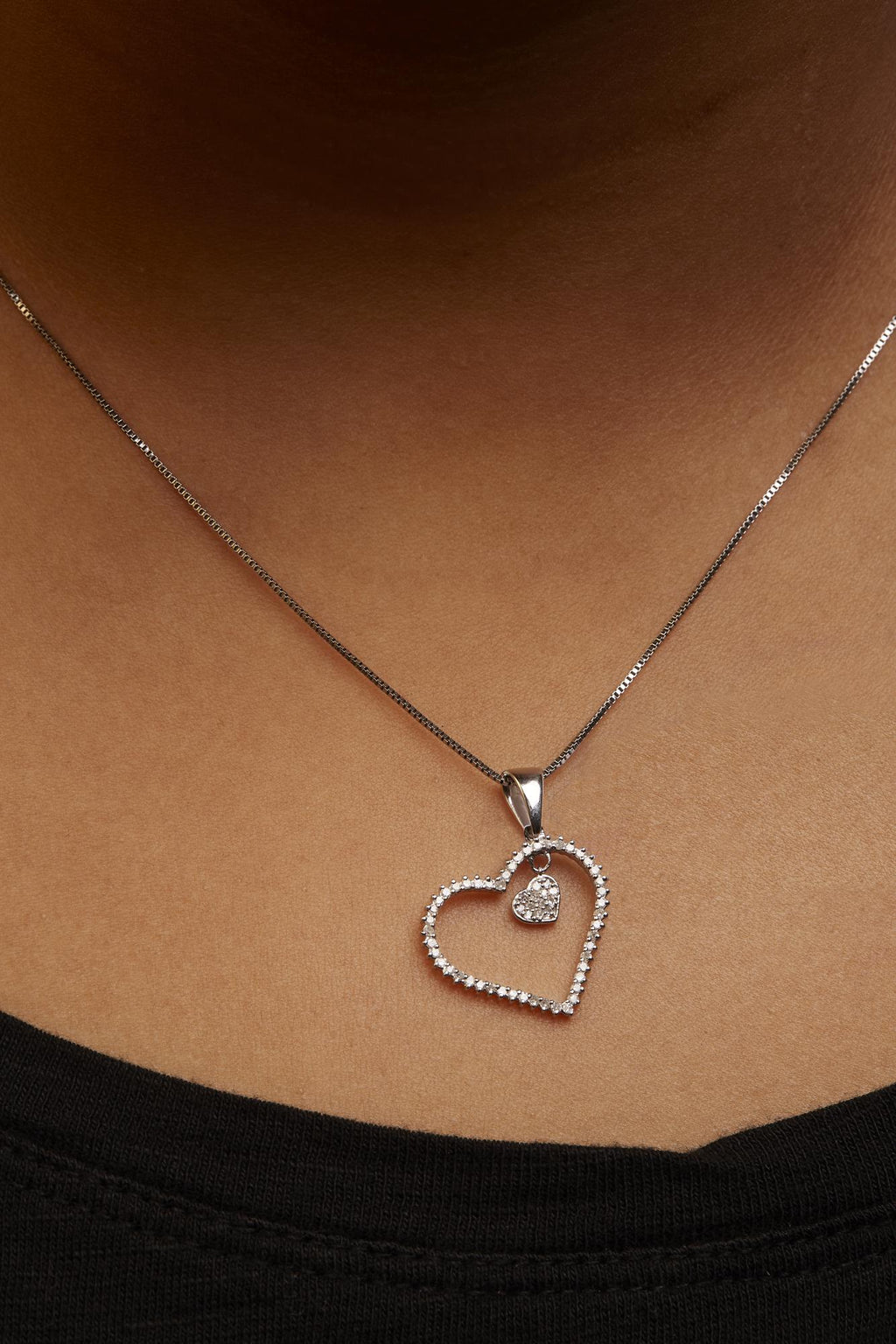 Diamond Double Heart Pendant Necklace in .925 Sterling Silver – 1/3 Cttw