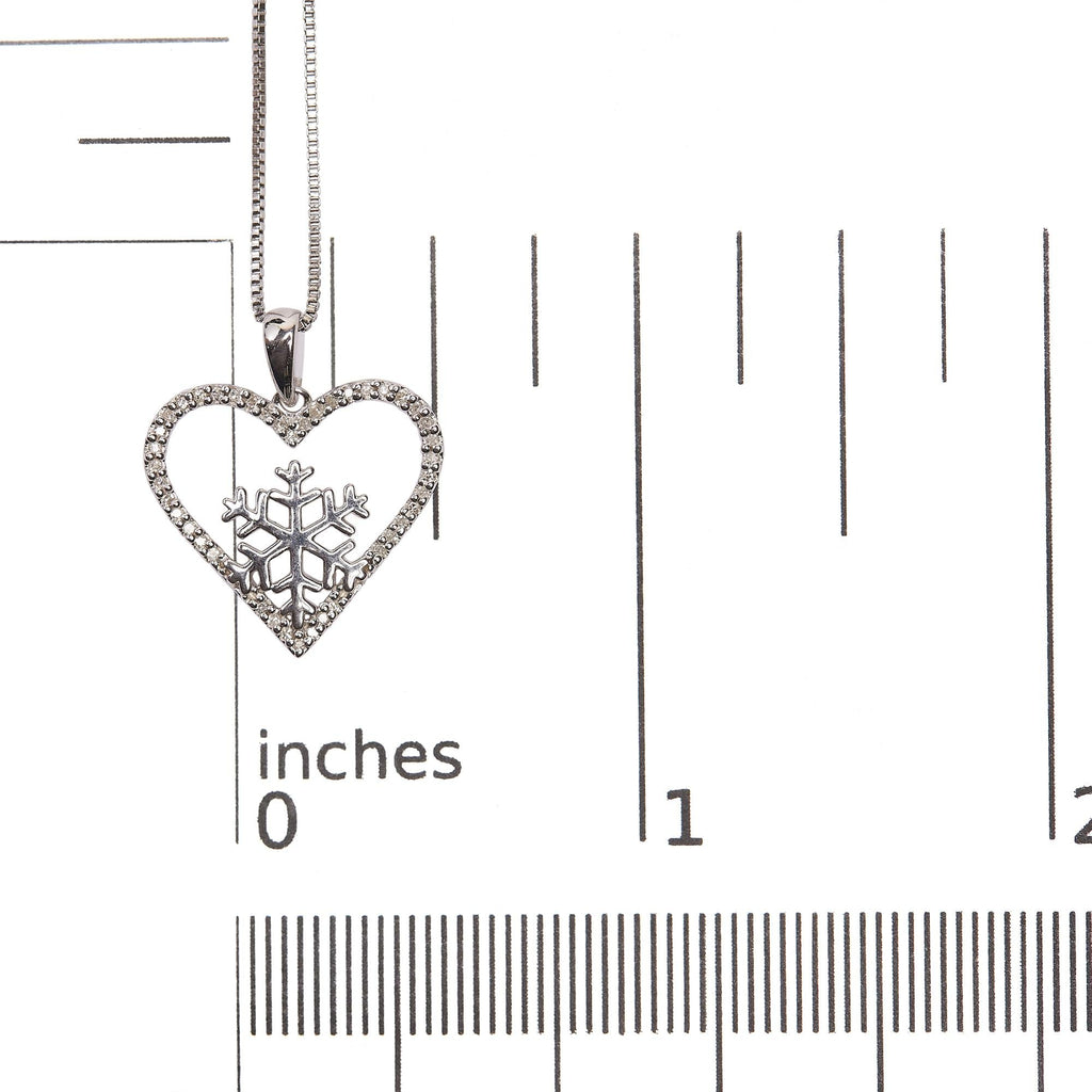 Diamond Heart & Snowflake Pendant Necklace in .925 Sterling Silver – 18"