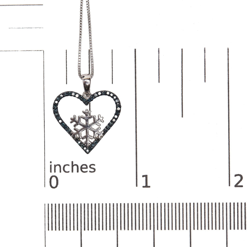 Treated Blue Diamond Heart & Snowflake Pendant Necklace in Sterling Silver