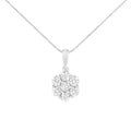 14K White Gold 2.00 Cttw Brilliant Round-Cut Diamond 7 Stone Flower Cluster 18" Pendant Necklace (H-I Color, SI2-I1 Clarity)