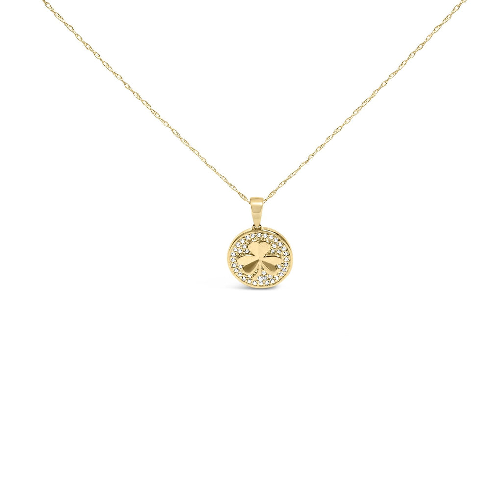 Diamond Three-Leaf Clover Pendant Necklace in 10K Yellow Gold – 1/6 ct