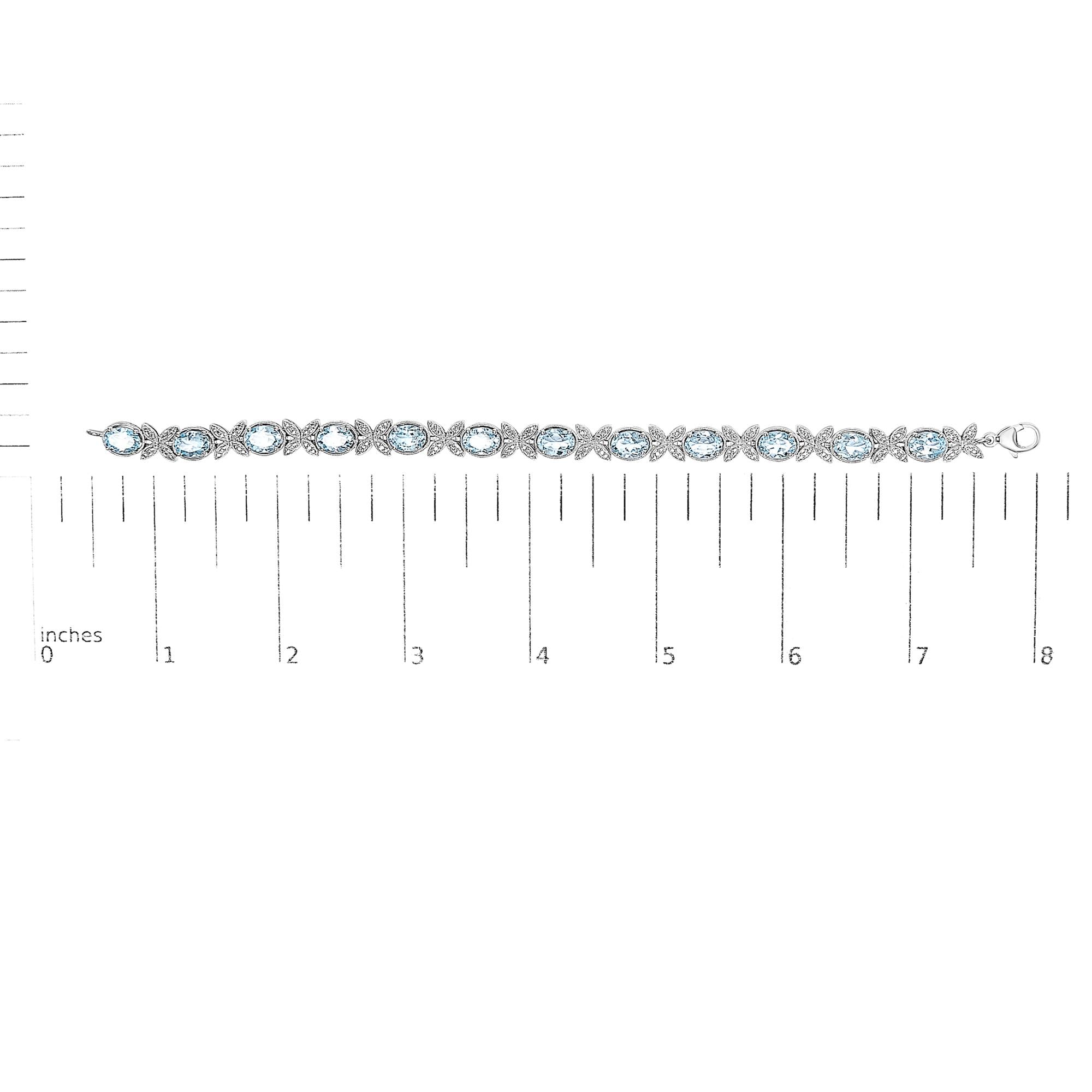 .925 Sterling Silver Oval Blue Topaz Diamond Butterfly Link Bracelet (I-J Color, I1-I2 Clarity) - Size 7" Inches
