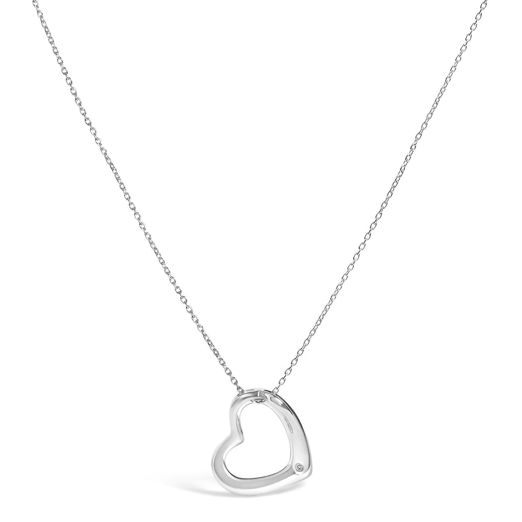 Diamond Heart Pendant Necklace in Rhodium-Plated Sterling Silver – Bezel Set