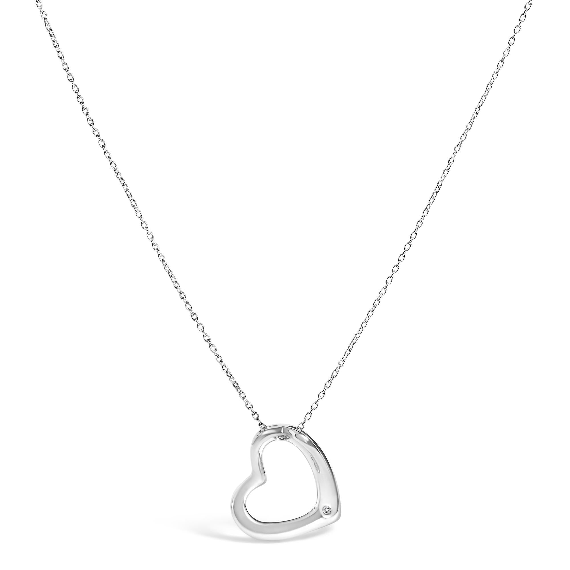 Sterling Silver Bezel Set Diamond Accent Heart Pendant Necklace
