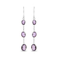 .925 Sterling Silver Checkerboard Cut Oval Purple Amethyst 2" Inch Drop and Dangle Earrings