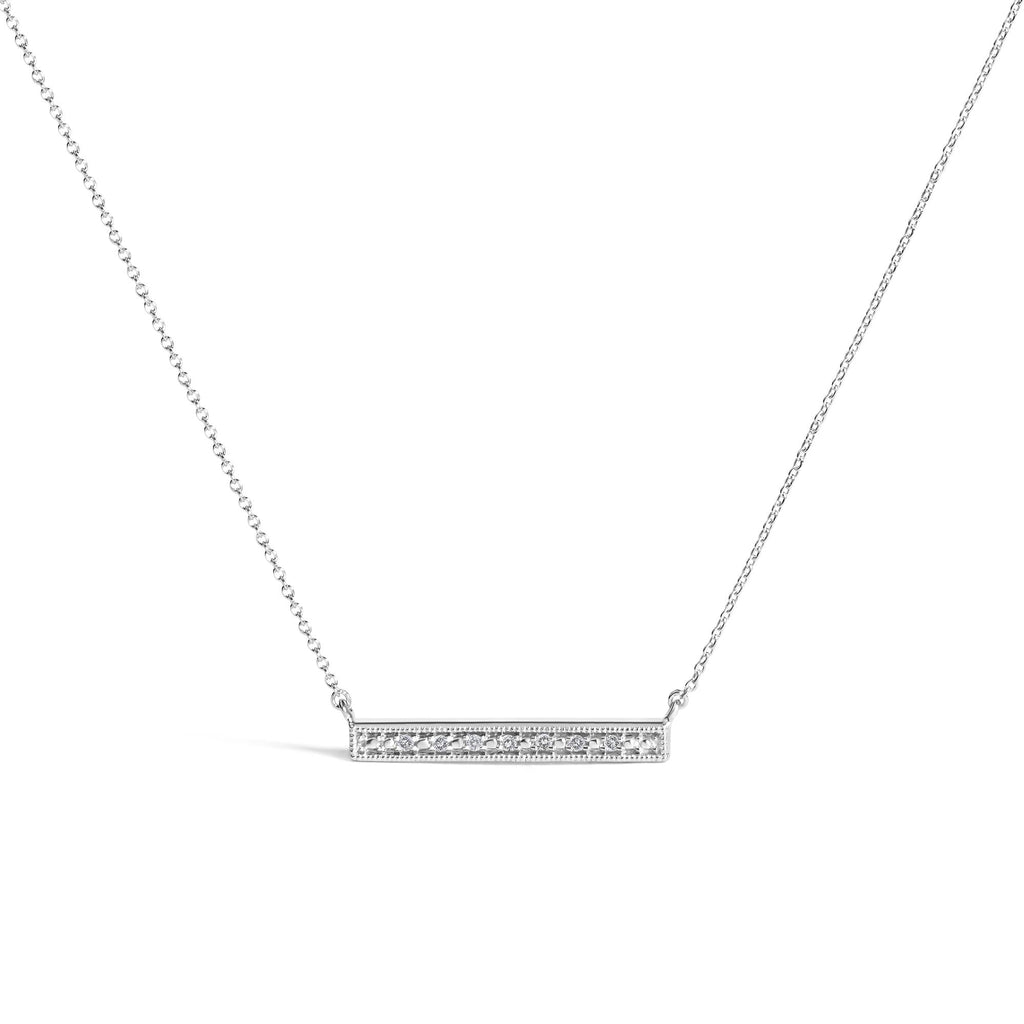 Diamond Milgrain Bar Pendant Necklace in Rhodium-Plated Sterling Silver