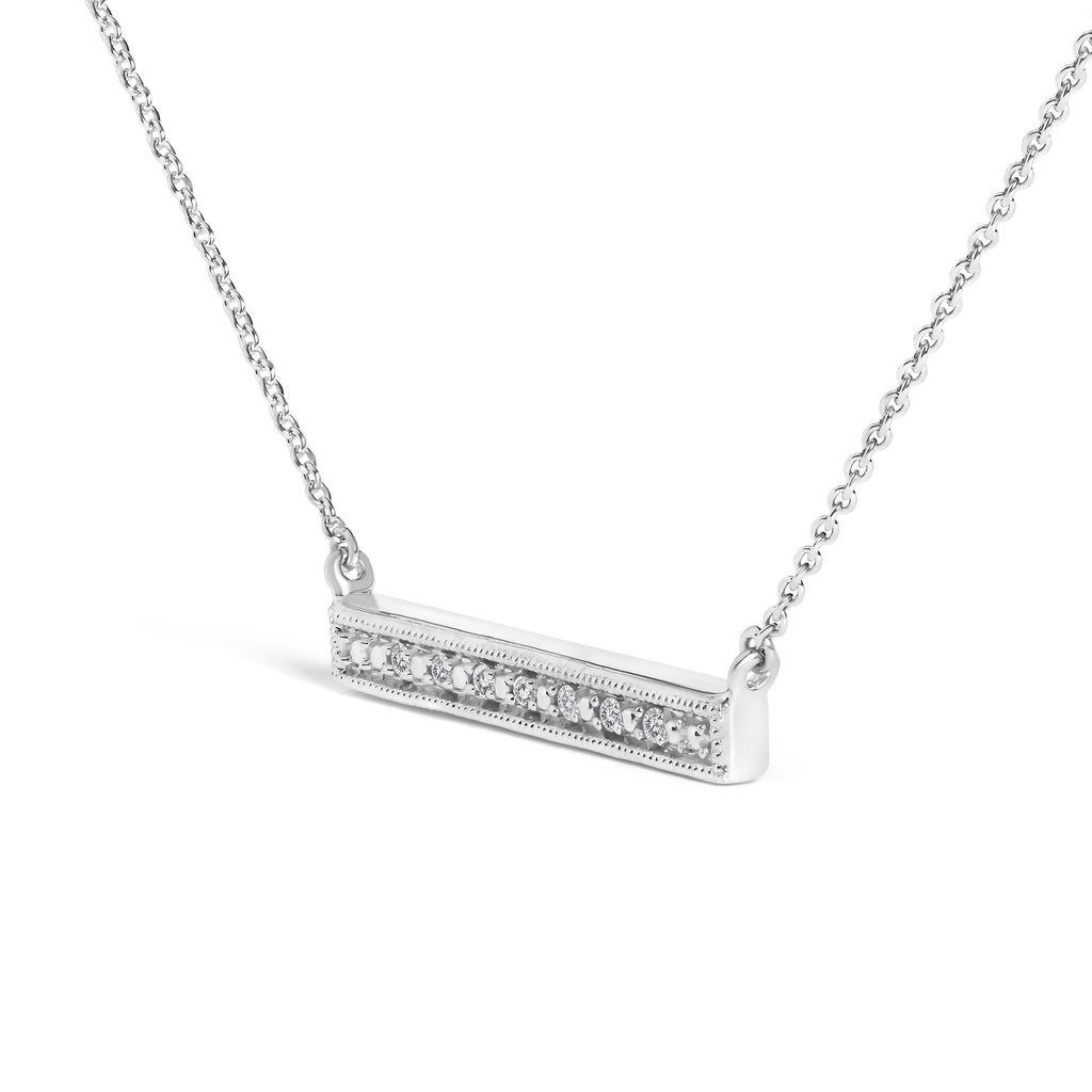 Diamond Milgrain Bar Pendant Necklace in Rhodium-Plated Sterling Silver