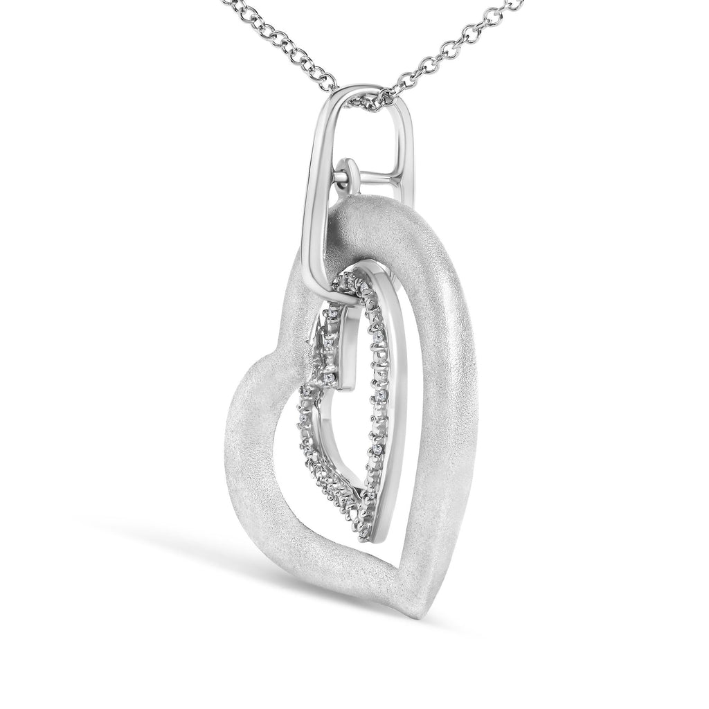 Diamond Matte Finish Heart Pendant Necklace in Rhodium-Plated Sterling Silver