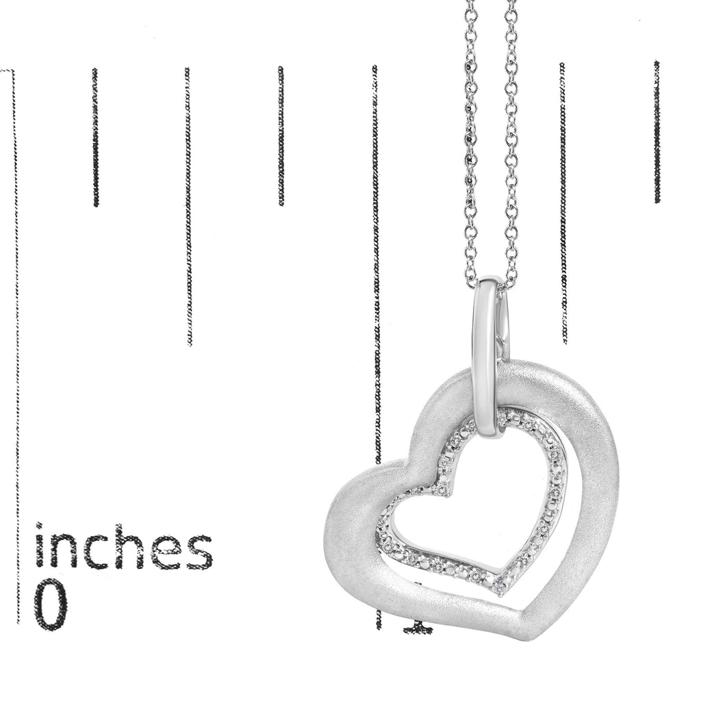 Diamond Matte Finish Heart Pendant Necklace in Rhodium-Plated Sterling Silver