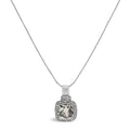 Gray-Green Amethyst & Diamond Halo Pendant Necklace in Sterling Silver