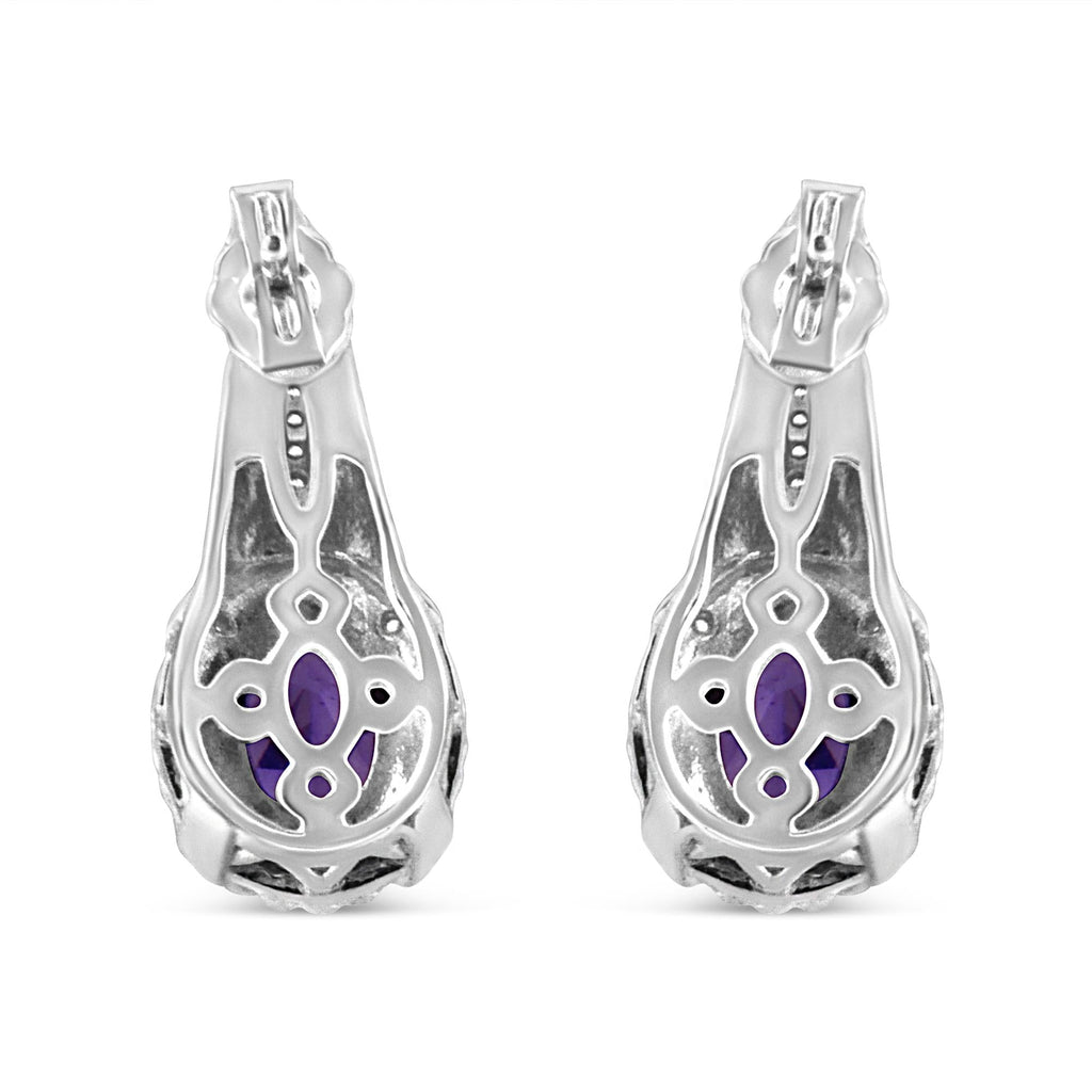Amethyst & Diamond Accent Art Deco Drop Earrings in Sterling Silver
