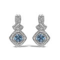 Sterling Silver Cushion Cut Blue Topaz and Diamond Accent Twist Motif Dangle Earrings
