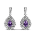 Sterling Silver Pear Cut Amethyst and Diamond Accent Teardrop Drop Earrings