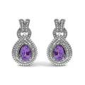 Sterling Silver Pear Cut Amethyst and Diamond Accent Teardrop Stud Earrings